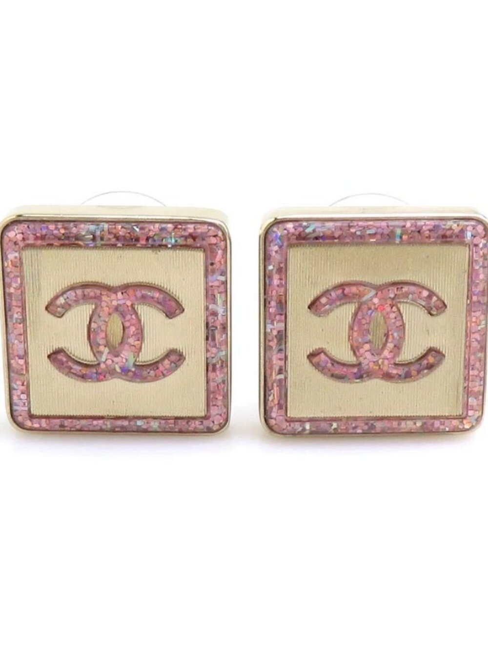CHANEL CC Logo Pierce Earrings Gold/Pink Metal